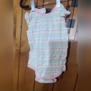 Cute baby works 12m onesy green blue and pink button back